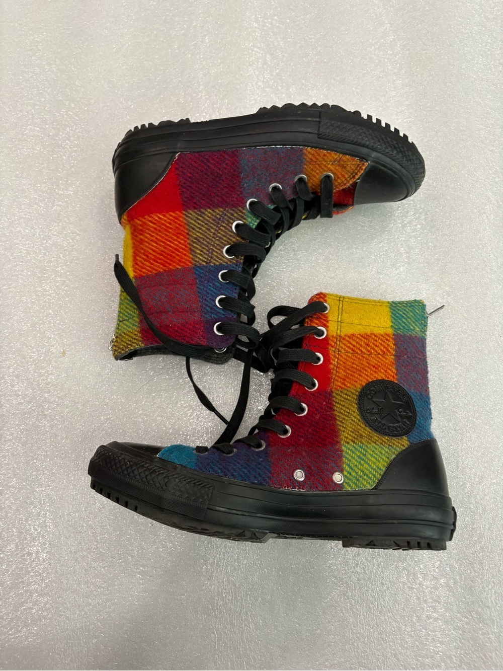 Woolrich Converse Chuck Taylor All Star High Top Rainbow Plaid Wool Sneaker NWOT - Picture 2 of 6